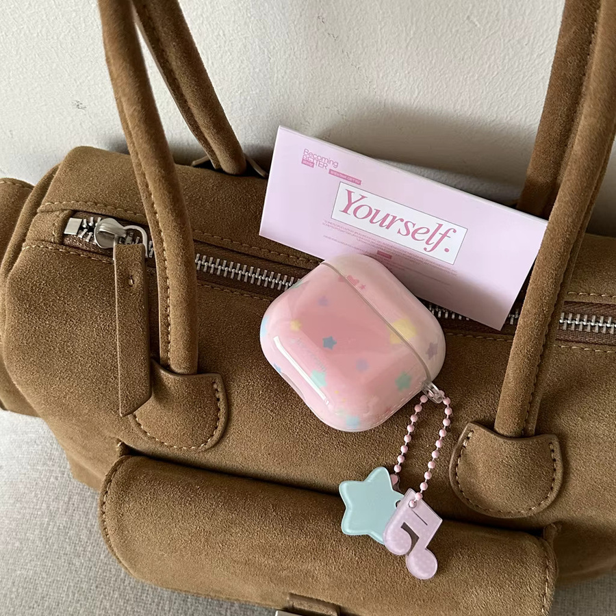 Apple AirPods Schutzhülle mit buntem Sternen-Design und Noten-Anhänger in Rosa Farbverlauf für AirPods 1, 2, 3, 4 und Pro 2 - Bild 3