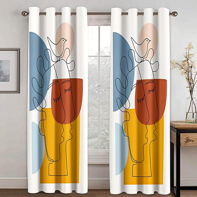 Yiran Furniture Abstrakt Bunte Morandi Kunst Vorhänge, 2er-Set aus Polyester, Semitransparent, Mehrfarbig, Breite: 50 cm, Höhe: 130 cm - Bild 1