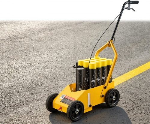 VEVOR Markierungsmaschine für Fahrbahnmarkierungen in Gelb mit 4 Rädern und Adapterdüse, einstellbare Linienbreite 50-100 mm, Kapazität für 12 Dosen - Bild 1