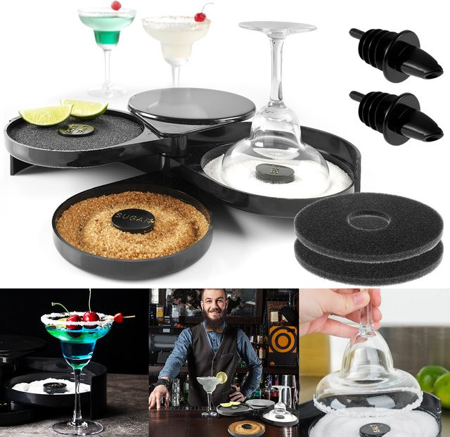 Willstar Margarita Rimmstation für Cocktails in Schwarz mit Salz- und Zuckerbehältern und Pourer - Bild 1