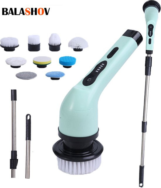 BALASHOV 9-in-1 Elektrische Reinigungsbürste in Türkis für Bad, Küche und Salon - Bild 1