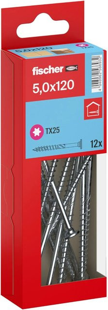 Fischer Holzbauschraube mit Stufensenkkopf und Torx-Antrieb, Teilgewinde, Durchmesser: 5 mm, Länge: 120 mm, 12 Stück - Bild 1