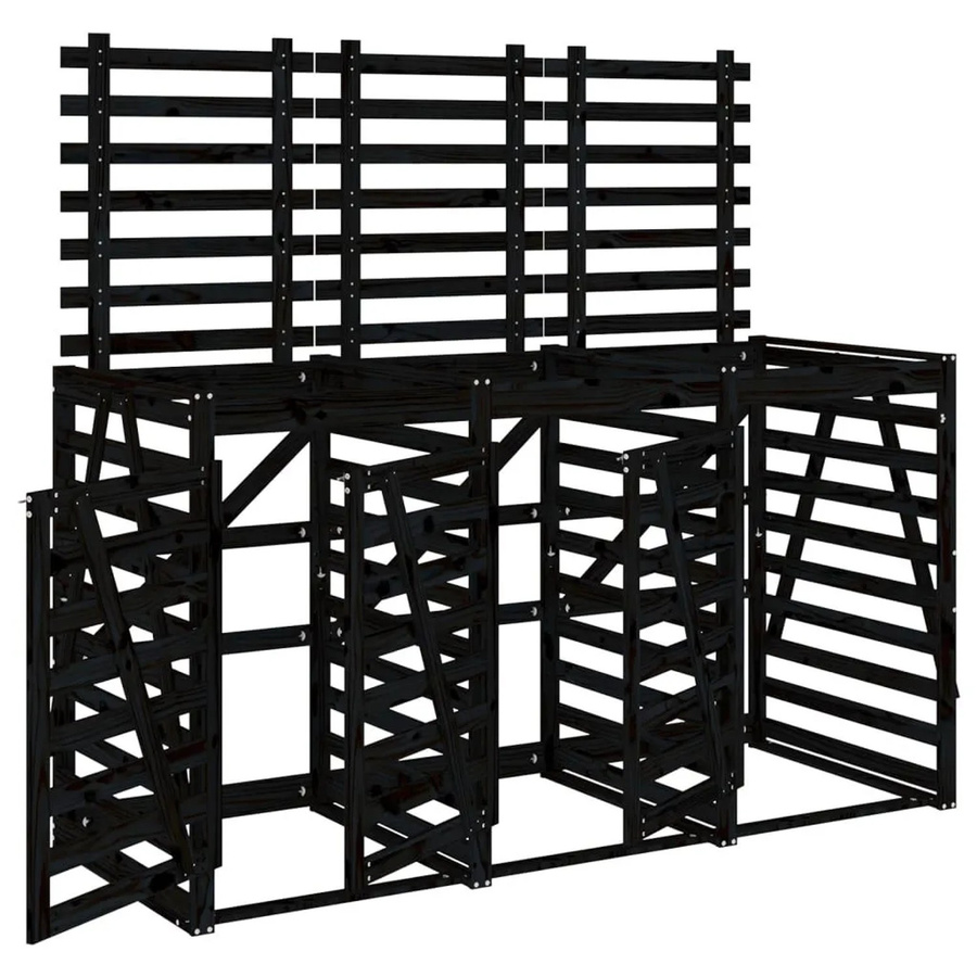 DELUKE Mülltonnenbox BOUMI aus Kiefernholz für 3 Tonnen, Schwarz, B/T/H: 240 x 91,5 x 128,5 cm - Bild 2