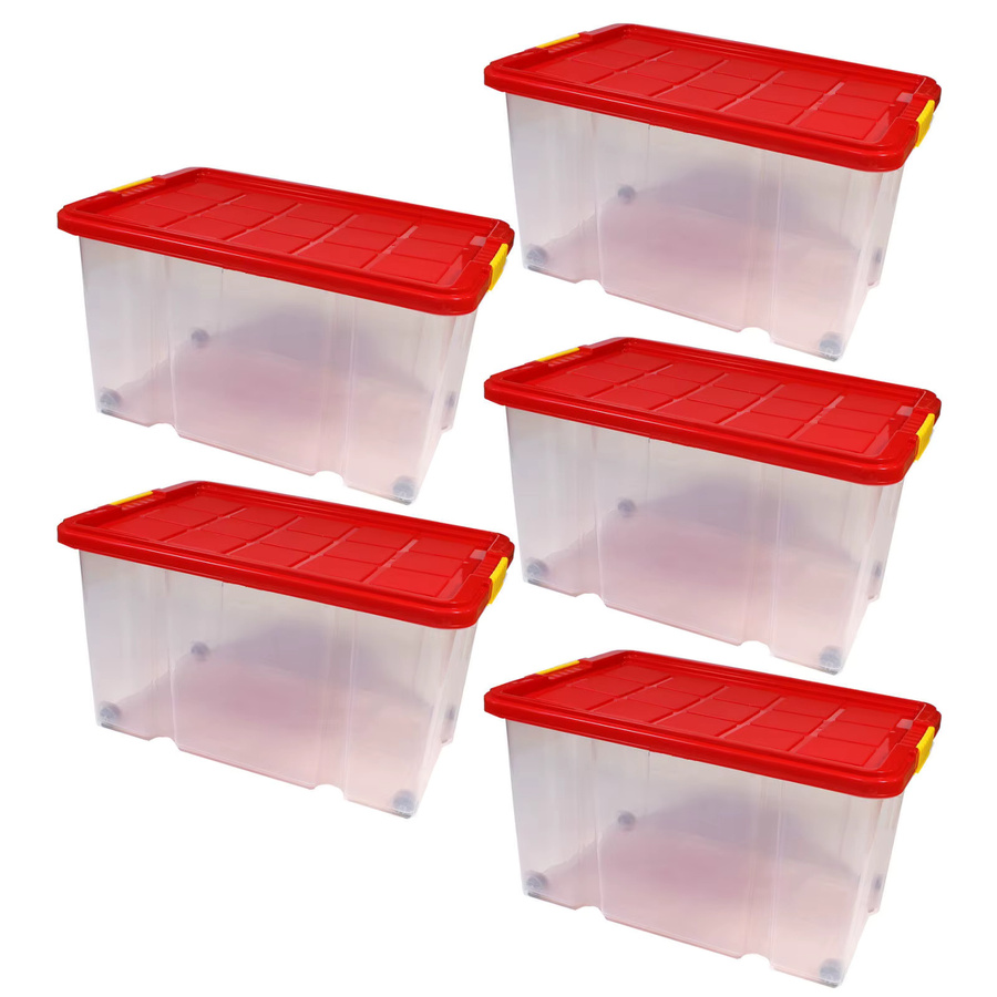 BigDean 4er Set XL Eurobox mit Deckel und Rollen, rot, B/T/H: 60 x 40 x 32,5 cm - Bild 2
