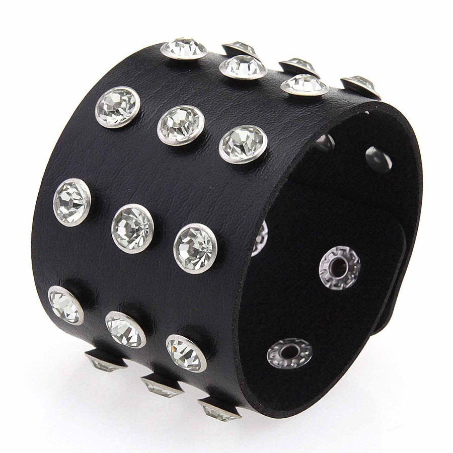 YIRAN Armband, Leder, Kristall, Schwarz, Unisex, Punk - Bild 1