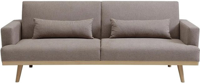 Vente-unique Schlafsofa Esme in Taupe mit Click-Clack-Funktion und Holzgestell, Breite: 216 cm - Bild 1