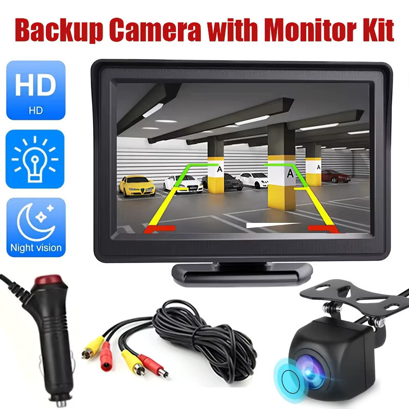 Bileeko HD-Monitor-Rückfahrkamera-Set in Schwarz mit 10,92 cm Display und Nummernschild-Rückfahrkamera - Bild 4