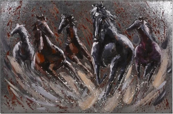 DELUKE 3D-Metallbild Fury in Grau im Vintage-Stil, Wandbild aus Stahl, H x B x T: 80 x 120 x 5 cm