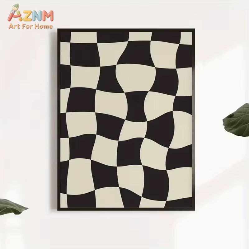 Kayou Minimalistisches Leinwandgemälde mit geometrischem Gitter-Design in Schwarz-Weiß als abstrakter Wandkunstdruck - Bild 2