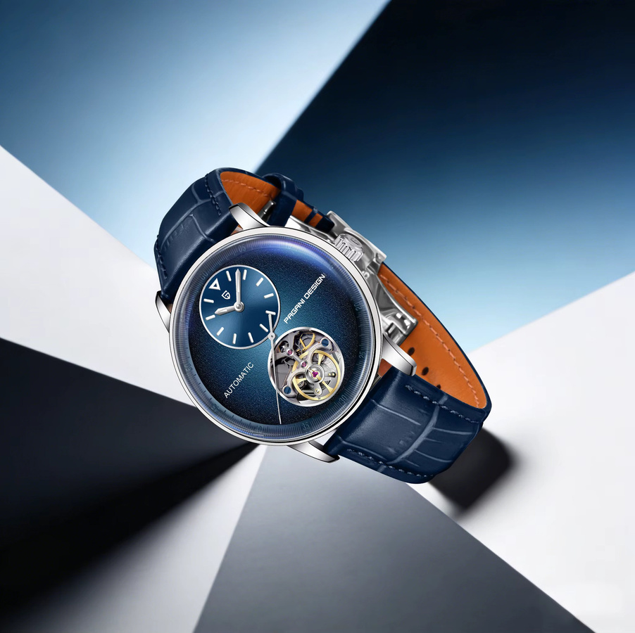 PAGANI DESIGN Taucheruhr, Herren, Lederarmband, Blau, 42 mm, 10 ATM - Bild 3