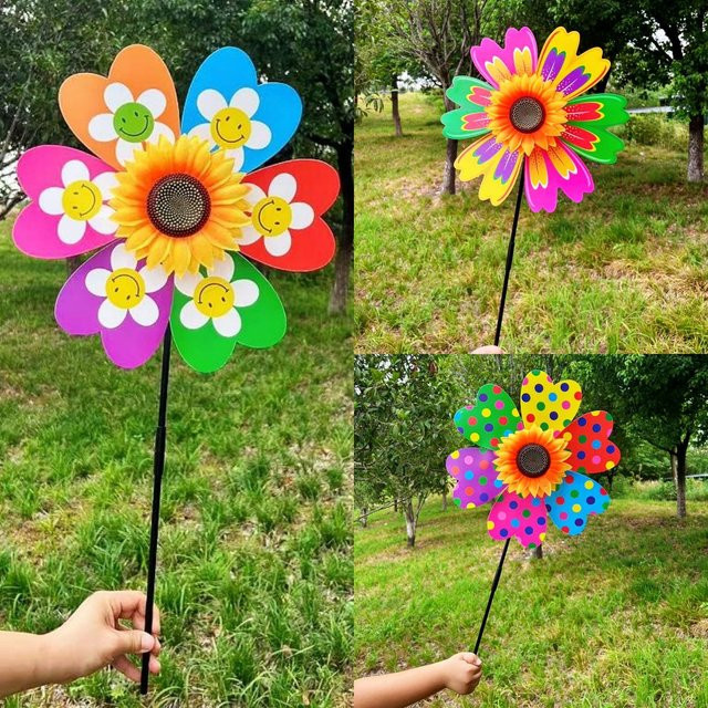 YLZSFC01 Sonnenblumen Wind Spinner aus Metall in Gelb und Multicolour als rotierendes Windrad zur Garten- und Rasendekoration - Bild 1