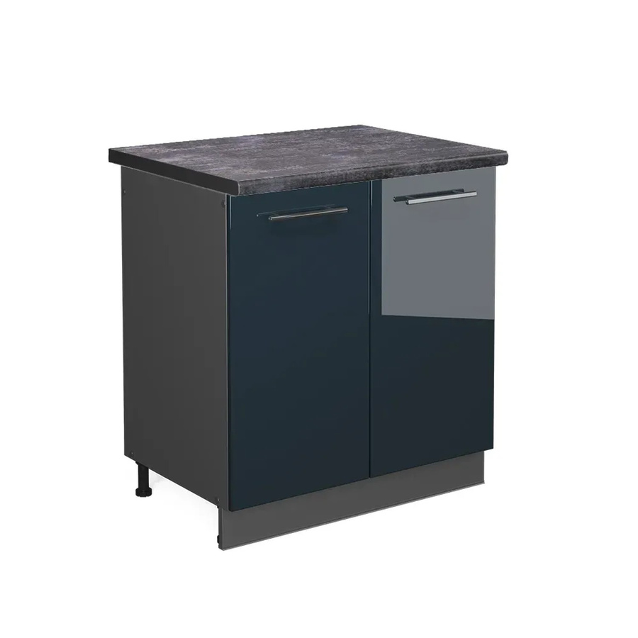Vicco Spülenunterschrank Fame-Line in Dunkelblau Hochglanz und Anthrazit mit Arbeitsplatte, Breite: 80 cm - Bild 3