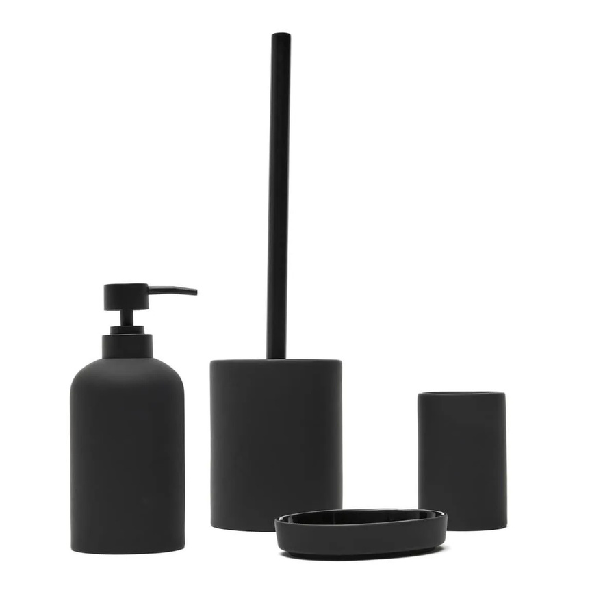 Swiss Aqua Technologies Badaccessoires Set aus Keramik in Schwarz Matt bestehend aus Seifenspender, Seifenablage, Zahnbürstenbecher und WC-Garnitur - Bild 2