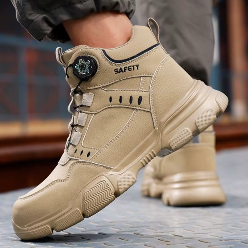 Manlegu Herren Sicherheitsstiefel in Beige mit Stahlkappe, wasserdicht und durchtrittsicher durch Kevlar-Zwischensohle mit Drehverschluss - Bild 5