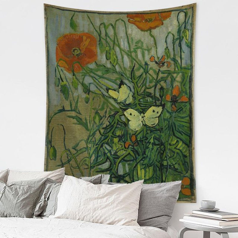 Wandteppich Super Six mit Schmetterlingen und Engeln im Van Gogh Stil, Bohemian Wanddeko mehrfarbig, B: 95 cm, H: 70 cm - Bild 1