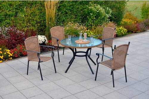 Merxx Gartenmöbelset Roma 5-tlg. aus Aluminium und Kunststoffgeflecht mit runden Tisch in Braun und Graphitfarben - Bild 1