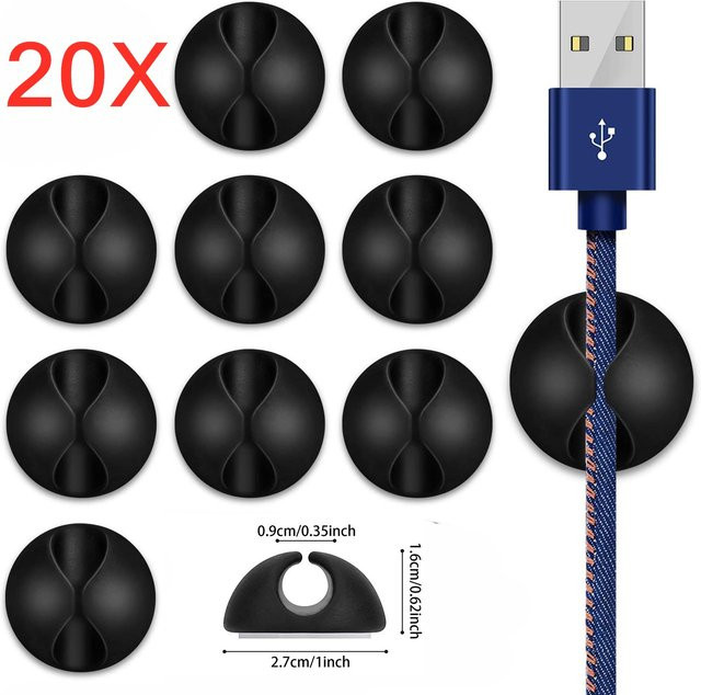 Silikon USB Kabel Organizer in Schwarz als Kabelhalter und Wickler für USB-A und USB-C Kabel sowie Maus und Kopfhörer - Bild 1