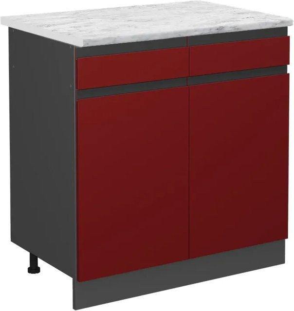 Vicco R-Line Schubladenschrank für die Küche in Rot mit Marmor-Optik, B: 80 cm, H: 81,6 cm, T: 46 cm - Bild 1