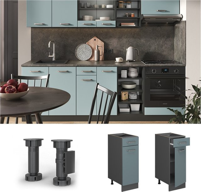 Vicco Küchenunterschrank R-Line modern in Anthrazit und Blau, Breite: 30 cm - Bild 3