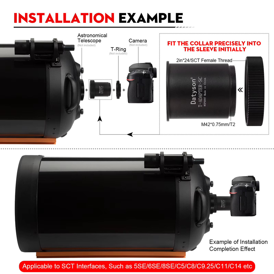 Datyson SCT-zu-T2-Adapter in Schwarz – Teleskop-zu-Kamera-Konverter für Celestron SCT Teleskope für die Astrofotografie - Bild 3