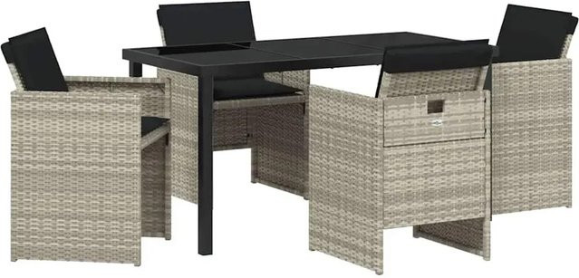 vidaXL Garten Essgruppe 5-teilig aus Poly-Rattan und Glas in Hellgrau - Bild 1
