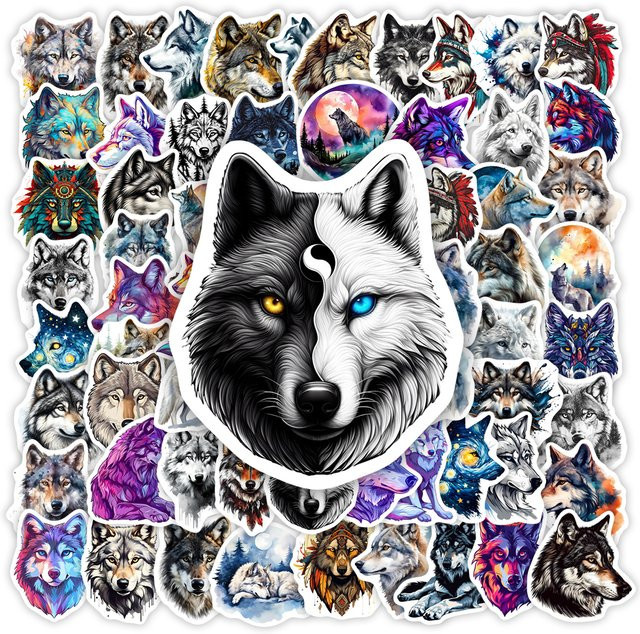 Wasserfeste Wolf-Kunstaufkleber in Multicolour für Laptop, Flaschen und Tagebücher - Bild 1