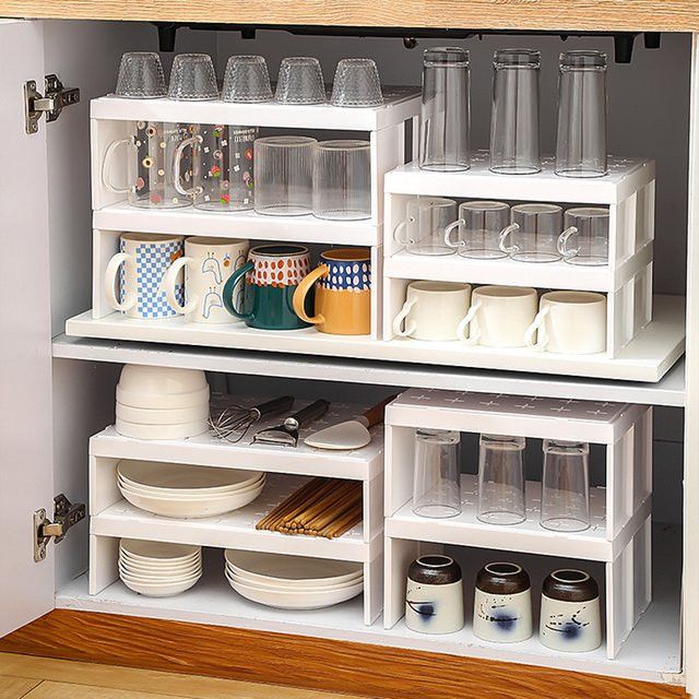 WORTHBUY Küchenregal Organizer aus Kunststoff für Tassen und Glasbecher, stapelbar und geschichtet - Bild 1