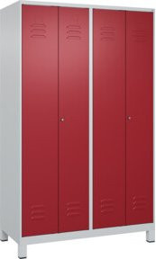 C+P PSA Doppel-Spind Classic PLUS mit 4 Abteilen, Lichtgrau und Rubinrot, H x B x T: 195 x 120 x 50 cm, mit Zylinderschloss und Füßen - Bild 1