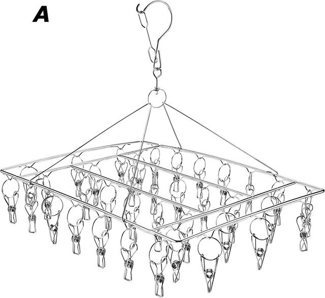 Yiran Furniture Wäscheklammer aus Edelstahl mit 35 Clips in Grau/Silber für Socken und Unterwäsche - Bild 1