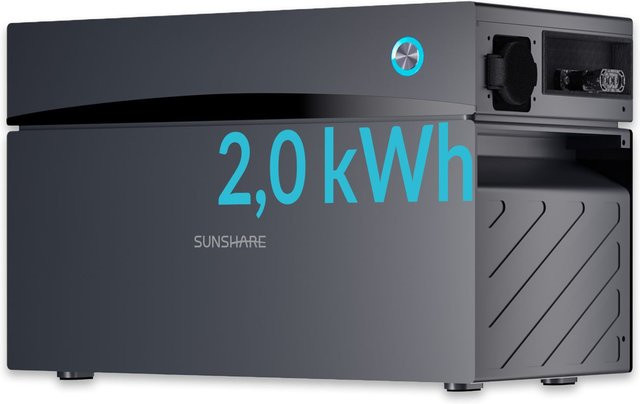 MAS ELEKTRONIK SUNSHARE Glory Balkonkraftwerk-Speicher Hybrid-Wechselrichter mit Notstromfunktion und App-Steuerung, 2 kWh, Schwarz, LiFePO4, IP65, Dual-MPPT - Bild 1