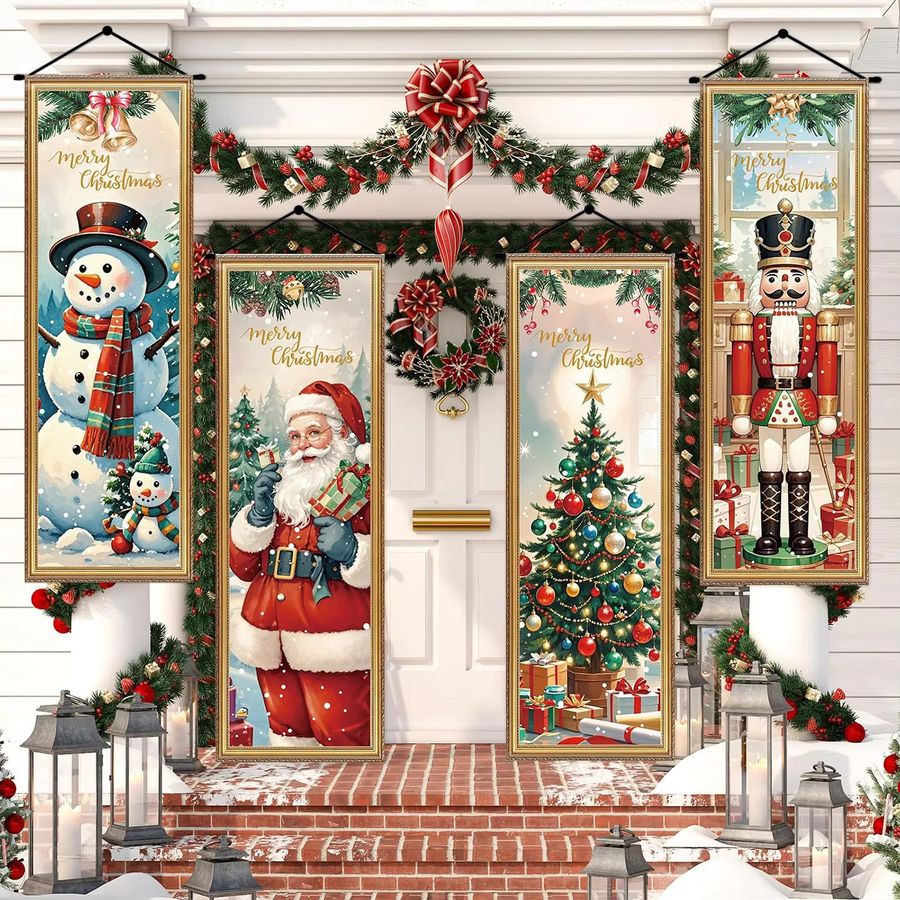 VIKAMA 4-teiliges Weihnachtsmann-Banner-Set im Vintage-Stil als dekorativer Hintergrund für deine Weihnachtsdekoration - Bild 2