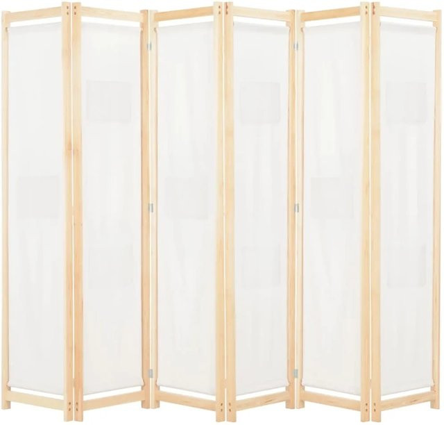 vidaXL 6-teiliger Raumteiler aus Kiefernholz in Cremeweiß und Beige, H x B x T: 170 x 240 x 4 cm - Bild 1