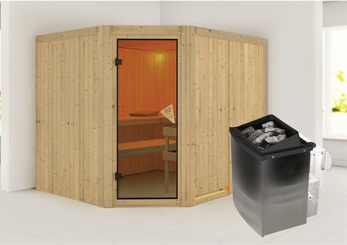 Karibu Sauna Haaspsalu aus Fichtenholz in Beige inklusive 9 kW Saunaofen mit integrierter Steuerung für 4 Personen B/T/H: 231 x 198 x 196 cm - Bild 1