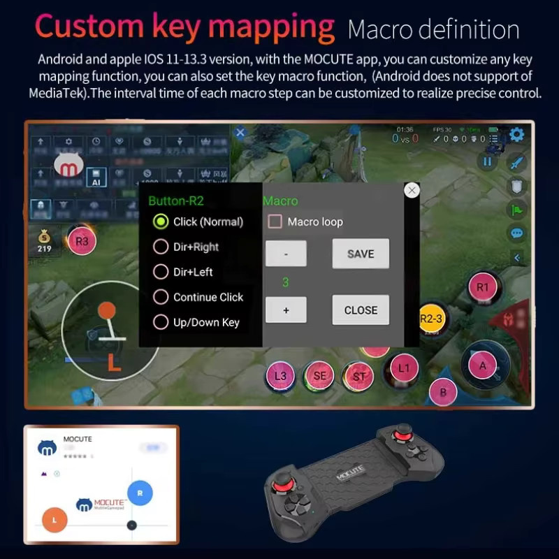 AyeBeau Bluetooth Gamepad für iPhone und Android Smartphone, Gaming Controller mit Joystick und Trigger in Schwarz - Bild 4