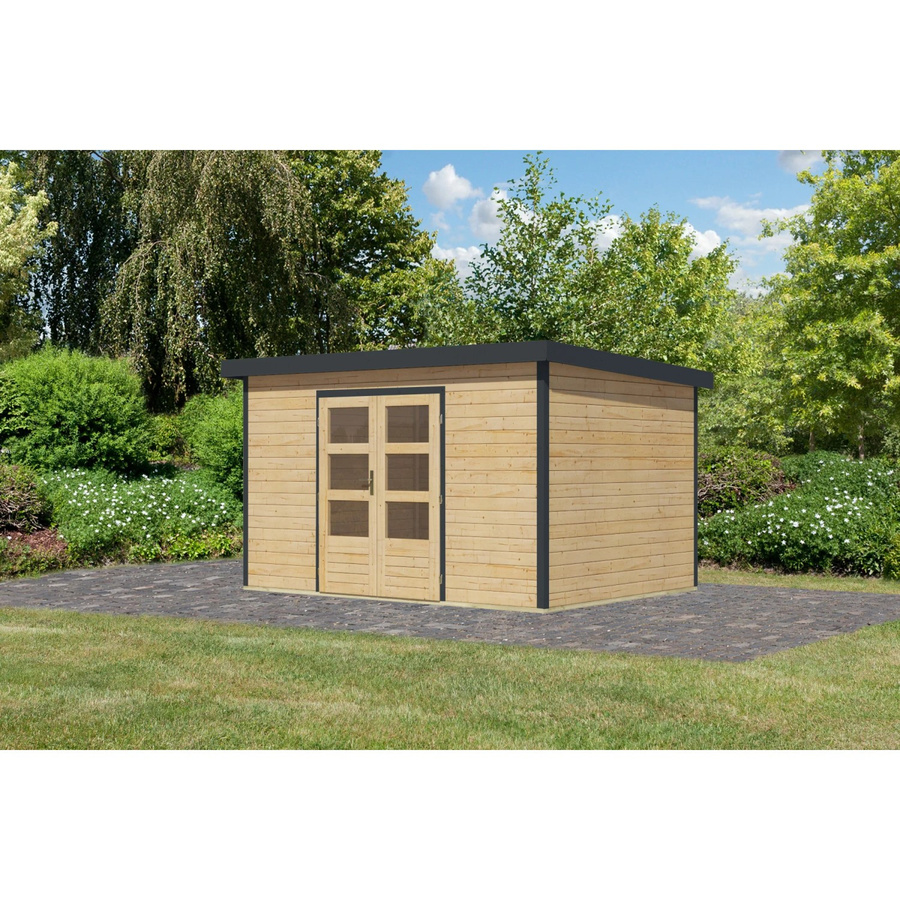 Karibu Gartenhaus Domingo 7 A aus Fichte und Metall in Anthrazit/Naturbelassen, B/T/H: 219 x 360 x 240 cm - Bild 2