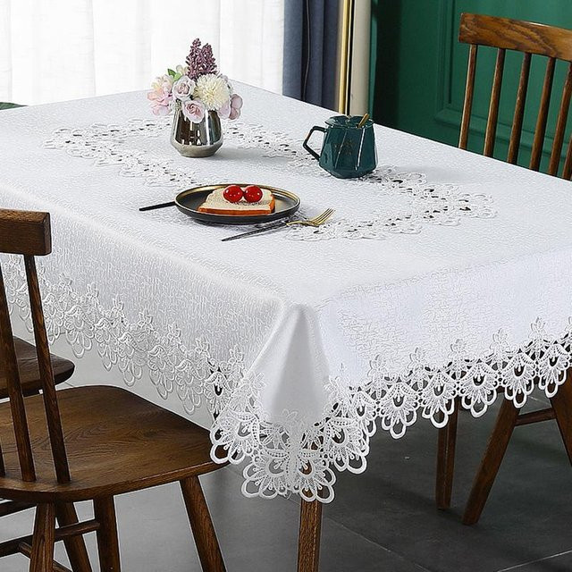 Battilo Tischdecke mit Spitzenstickerei in Weiß, wasserabweisend und blumig, rechteckig, B/T: 130 x 180 cm - Bild 1