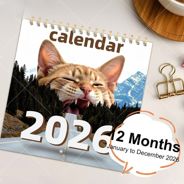 Abstrakter magischer Katzenkalender 2026 in Gold und Multicolour mit minimalistischem Design und Datumsmarkierungen - Bild 1