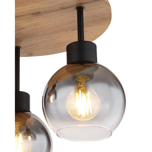 Globo Deckenleuchte Moitas 3-flammig Schwarz matt mit rauchfarbenem Glas, B/T/H: 38 x 38 x 30 cm, E27 - Bild 3