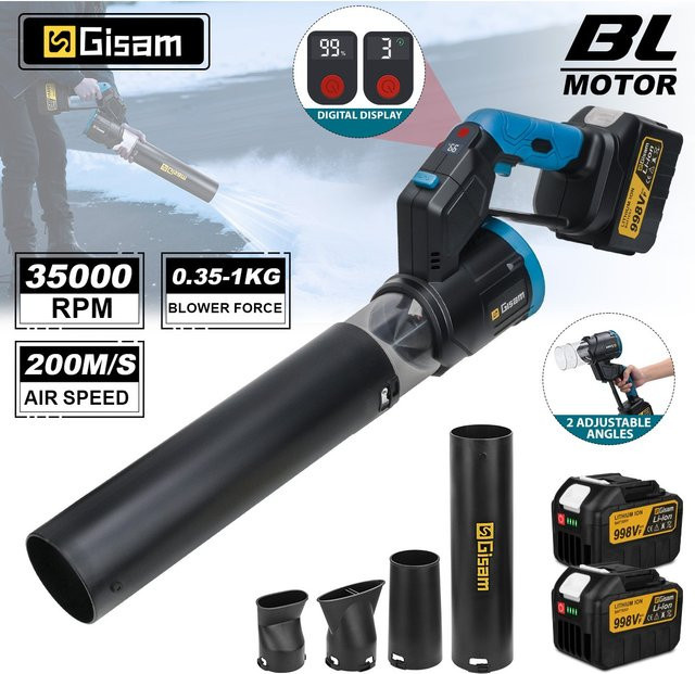 Gisam Bürstenloses elektrisches Turbogebläse mit 35000 U/min als Hand-Laubbläser und Staubgebläse für Makita LXT 18V Akkus, Schwarz - Bild 1