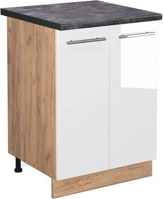 Vicco Küchenunterschrank Fame-Line in Weiß Hochglanz und Eiche mit Anthrazit, B/T/H: 60 x 60 x 82 cm - Bild 1