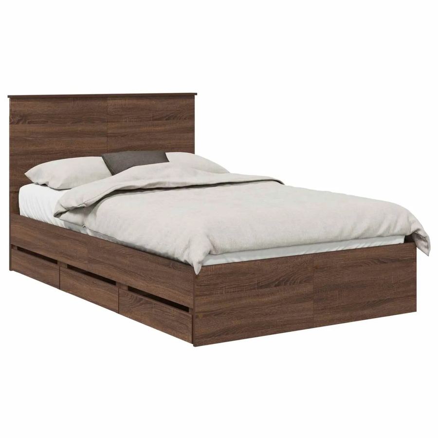 vidaXL Bettrahmen in Eiche Braun mit Schubladen aus Holzwerkstoff, B/T/H: 120 x 190 x 31,81 cm - Bild 2