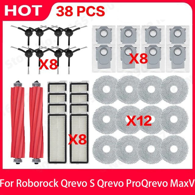 Roborock Zubehör-Set für Qrevo S Qrevo Pro und Qrevo MaxV mit Hauptbürste, Seitenbürste, HEPA-Filter, Wischpads und Staubbeuteln in Multicolour - Bild 1