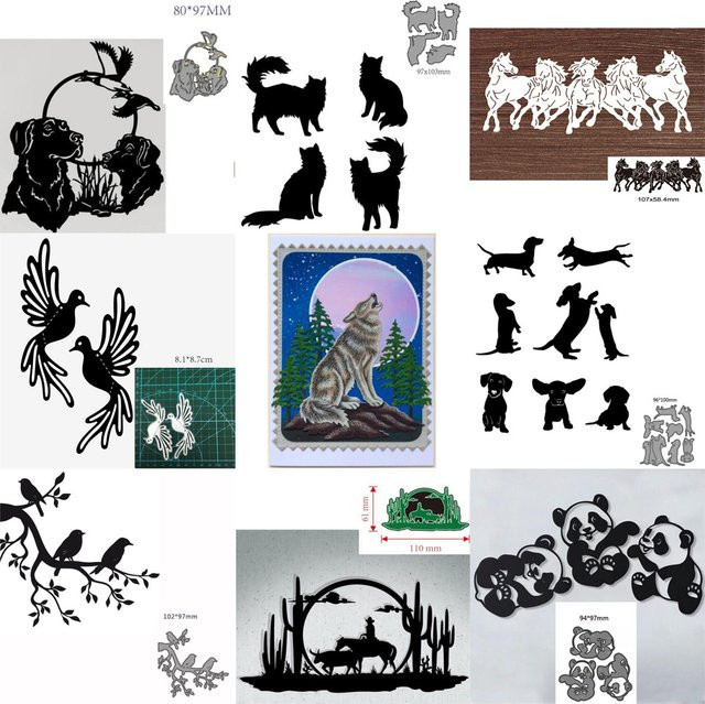 Metall Stanzschablone mit Wolf und Taube in Schwarz für Scrapbooking und Papierhandwerk - Bild 1