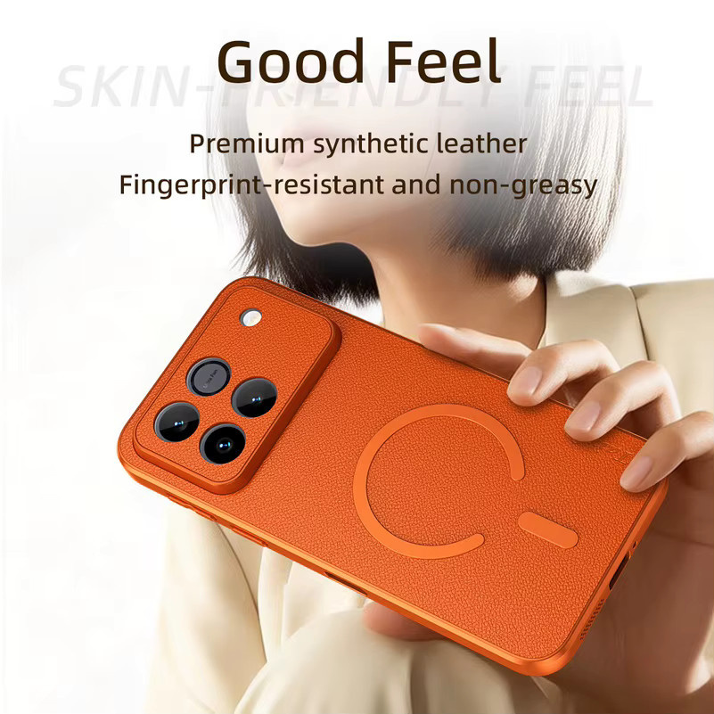 Einfarbiges Ziegenleder Magnetring-Etui für Honor Win Win RT 500 500Pro X70 Power2 mit Vollkörper-Objektivschutz in Schwarz oder Orange - Bild 4