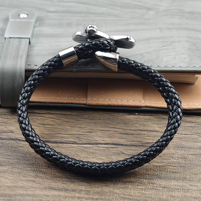 jiangmingao Armband, Leder, Edelstahl, Schwarz, Herren - Bild 5