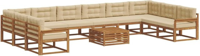 vidaXL Outdoor-Sofagarnitur aus Akazienholz in U-Form mit Kissen, 11-teiliges Set, Natur und Beige - Bild 1
