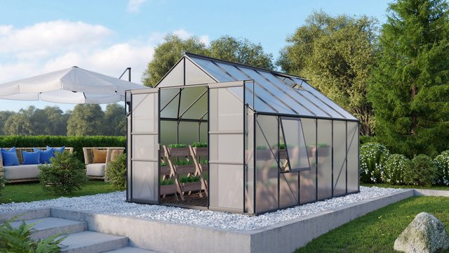 Vitavia Gewächshaus Meridian 9900 in Schwarz mit 9,9 m² Fläche, Aluminiumrahmen und Polycarbonat-Verglasung - Bild 1