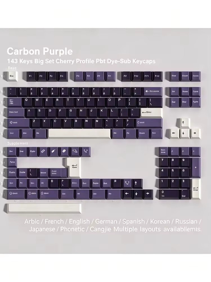 OPUYYM Carbon Purple Hat Original-Tastenkappen mit Deutsch, Französisch, Spanisch, Koreanisch, Japanisch, Cangjie, Phonetisch und Portugiesisch - Bild 1