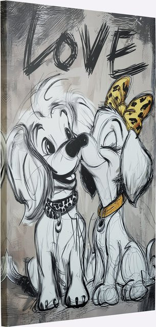 Kunstleinwand Impressionen Hunde in Grau-Weiß mit Tannenholzrahmen, B: 100 cm, H: 70 cm, T: 3 cm - Bild 1