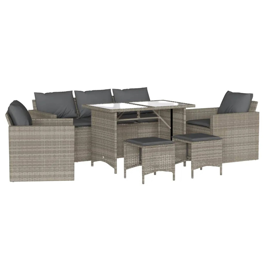 vidaXL 6-tlg Garten-Sofagarnitur in L-Form mit Polsterkissen und Couchtisch, Grau, Poly-Rattan und Metall - Bild 2